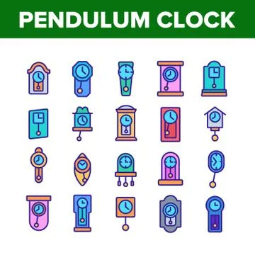 Pendulum Clock Device Collection Icons Set Vector Stock Illustration