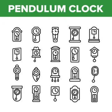 Pendulum Clock Device Collection Icons Set Vector Stock Illustration