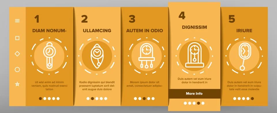 Pendulum Clock Device Onboarding Icons Set Vector Illustrazione stock