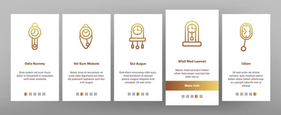 Pendulum Clock Device Onboarding Icons Set Vector Stock Illustration