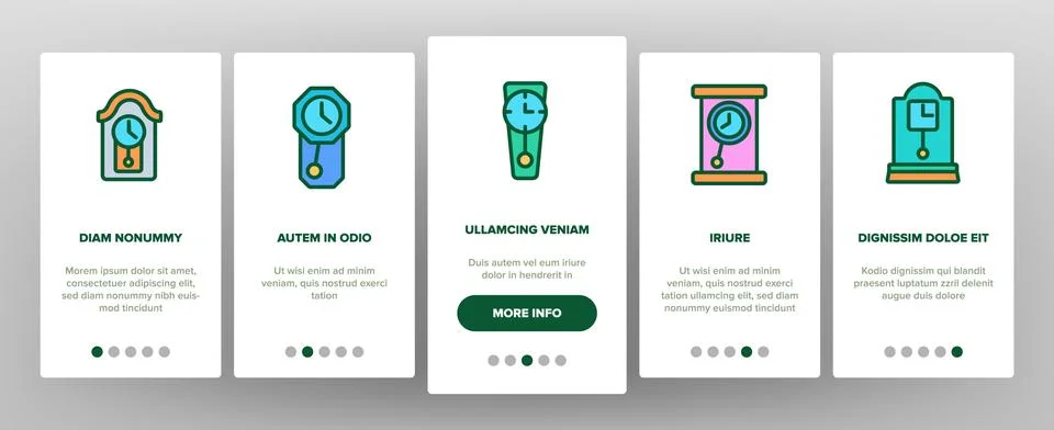 Pendulum Clock Device Onboarding Icons Set Vector 스톡 일러스트