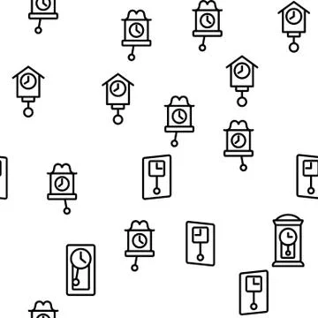 Pendulum Clock Device Vector Seamless Pattern Stock Illustration