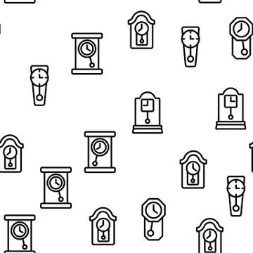 Pendulum Clock Device Vector Seamless Pattern Stock Illustration