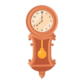 Pendulum clock in flat design. Vintage classic wooden clock for wall. Vecto.. Stock Illustration