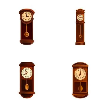 Pendulum clock icons set cartoon vector. Traditional retro style pendulum clock Illustrazione stock