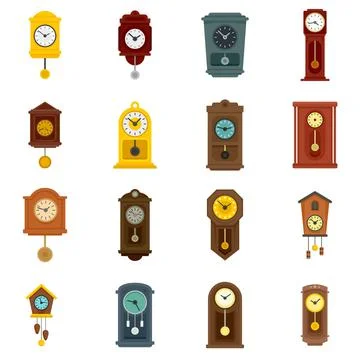 Pendulum clock icons set flat vector isolated 스톡 일러스트