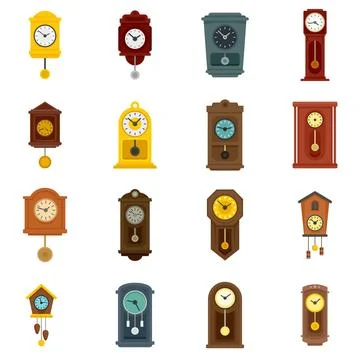 Pendulum clock icons set flat isolated Stock Illustration
