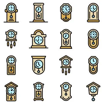 Pendulum clock icons set vector flat Stock Illustration