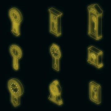 Pendulum clock icons set vector neon Illustrazione stock