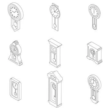 Pendulum clock icons set vector outline Stock Illustration