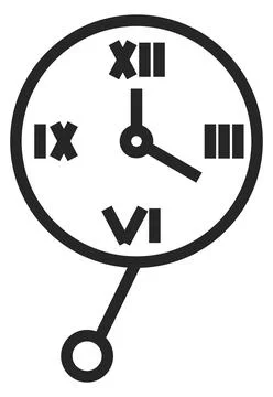 Pendulum clock. Retro wall time device line icon Stock Illustration