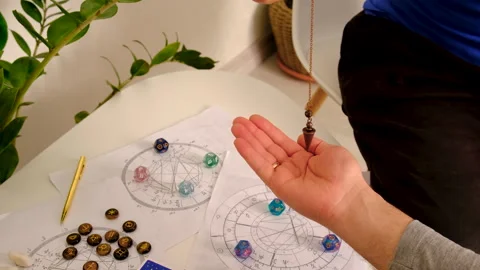 Pendulum fortune telling and astrology. Selective focus. Stock Footage 305993172