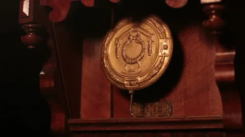 The Pendulum In The Old Wooden Clock Stock Footage 11090659