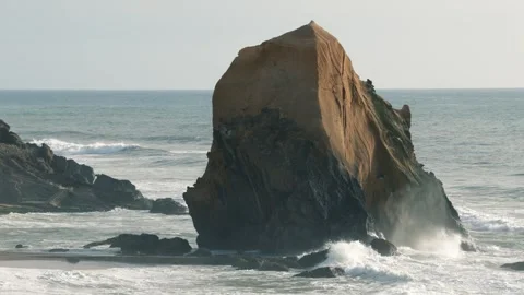 Penedo Do Guincho Sea Stack Side Profile View Horizontal 4K 50fps - Portugal Stock Footage 341411620