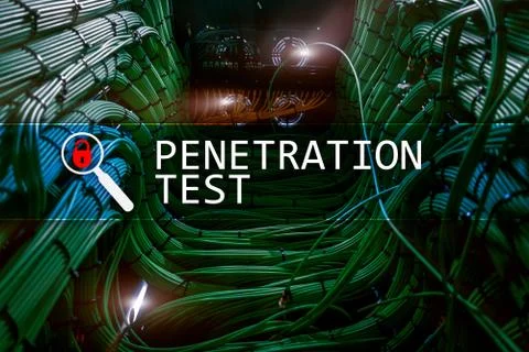 Penetration test. Cybersecurity and data protection. Hacker attack prevention Illustrazione stock