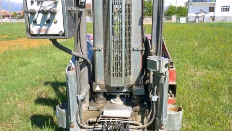 Penetrometer testing soil for geotechnical engineering purpose. Close up of mach Stock Footage 110907984