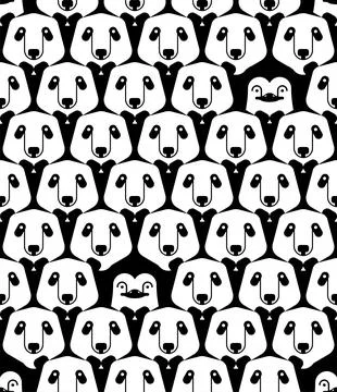 Penguin among Pandas pattern seamless. Panda background. animal texture Stock Illustration