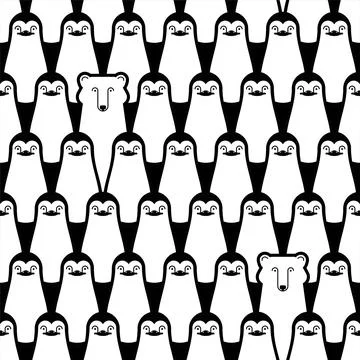 Penguin and polar bear pattern seamless. flightless seabird background. Antar Stockillustratie