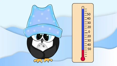 Penguin and thermometer on the background of snow. Cartoon animation. Stock Footage 156703388