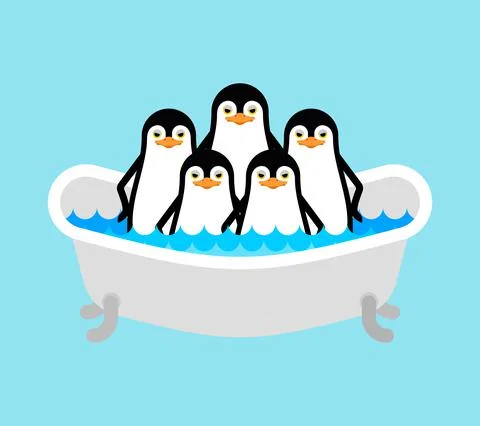 Penguin in bath. flightless seabird. vector illustration Stock Illustration