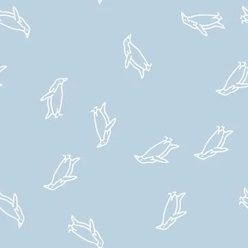 Penguin bird line seamless pattern Illustrazione stock