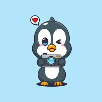 Penguin cartoon vector illustration with camera Stock Illustration