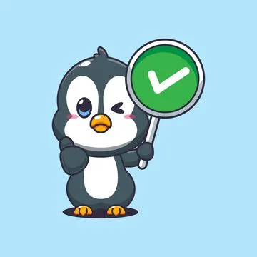 Penguin cartoon vector illustration with correct sign Stock Illustration