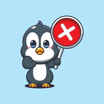 Penguin cartoon vector illustration with wrong sign Stock Illustration