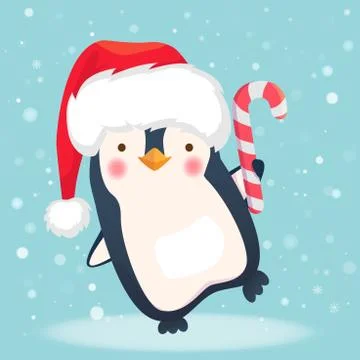 Penguin with christmas candy Stock Illustration