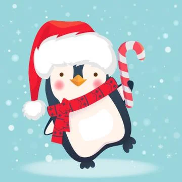 Penguin with christmas candy Stock Illustration