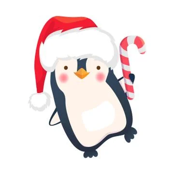 Penguin with christmas candy Stock Illustration