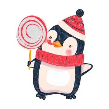 Penguin with christmas candy Stock Illustration