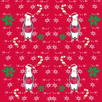 Penguin with Christmas gift - funny pattern Stock Illustration