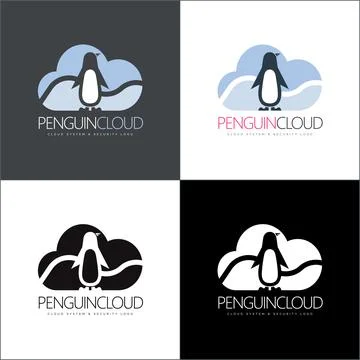 Penguin cloud apps data cloud logo silhouette modern logo set template design Stock Illustration