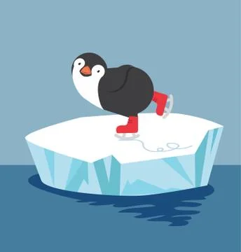 Penguin  doing ice skating on ice floe Stock Illustration
