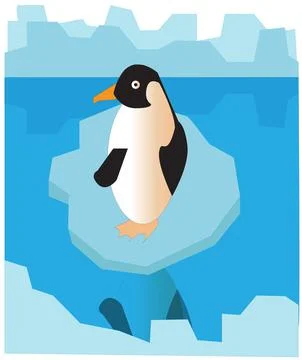 Penguin drifting on an ice Stock Illustration