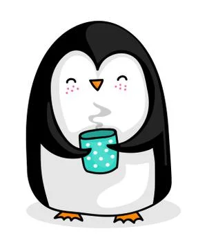 Penguin drinking tea Stock Illustration