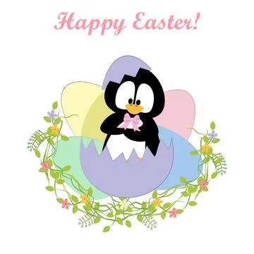 Penguin in easter eggs cute animal vector illustration Illustrazione stock
