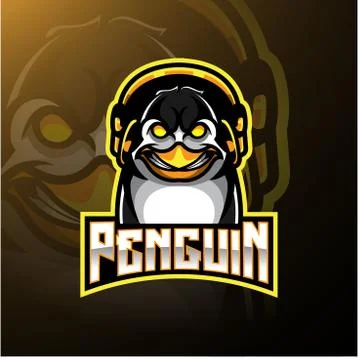 Penguin esport mascot logo design with headphones Stock Illustration