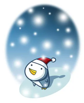 Penguin facing up snowy sky. Stock Illustration