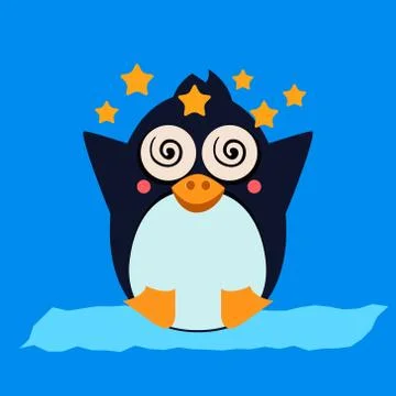 Penguin Feeling Dizzy. Vector Illustration Stock Illustration