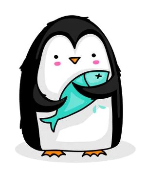 Penguin with fish Stock Illustration
