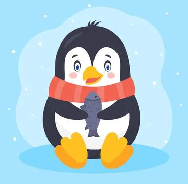 Penguin with fish Stock Illustration