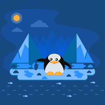 Penguin with fish. Illustration. Stock Illustration