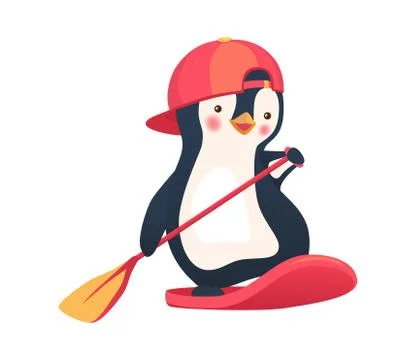 Penguin floating on a SUP board Stock Illustration