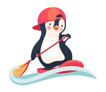 Penguin floating on a SUP board Stock Illustration