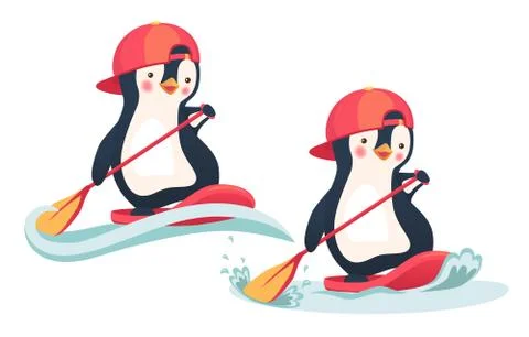 Penguin floating on a SUP board Stock Illustration