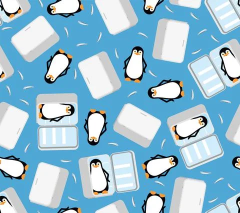 Penguin in fridge pattern seamless. flightless seabird background. vector tex Illustrazione stock