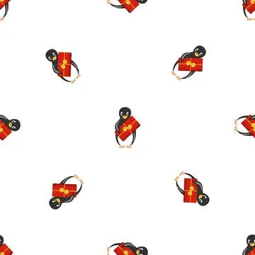 Penguin with gift box pattern seamless vector Illustrazione stock