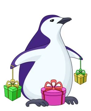 Penguin with gift boxes Stock Illustration